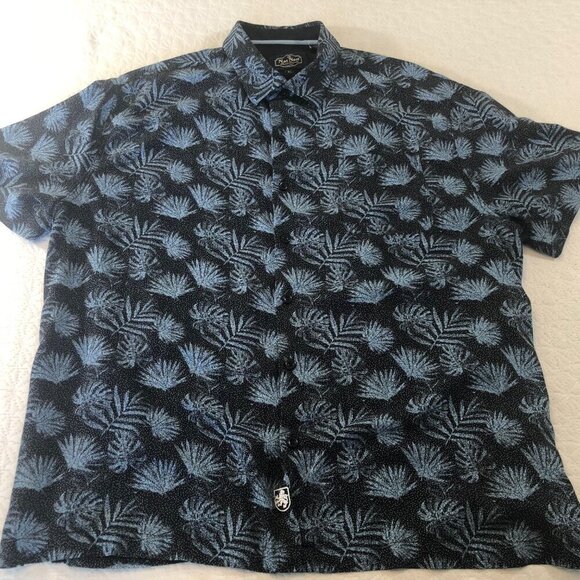 Nat Nast Hawaiian Shirt Mens Size XL Silk Blend Blue Tropical Leaves - Picture 2 of 8